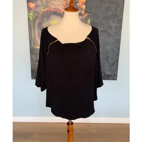 NWT Poetic Justice 3/4 sleeve blouse with Gold Zipper at declate plus size 2x - Picture 2 of 6